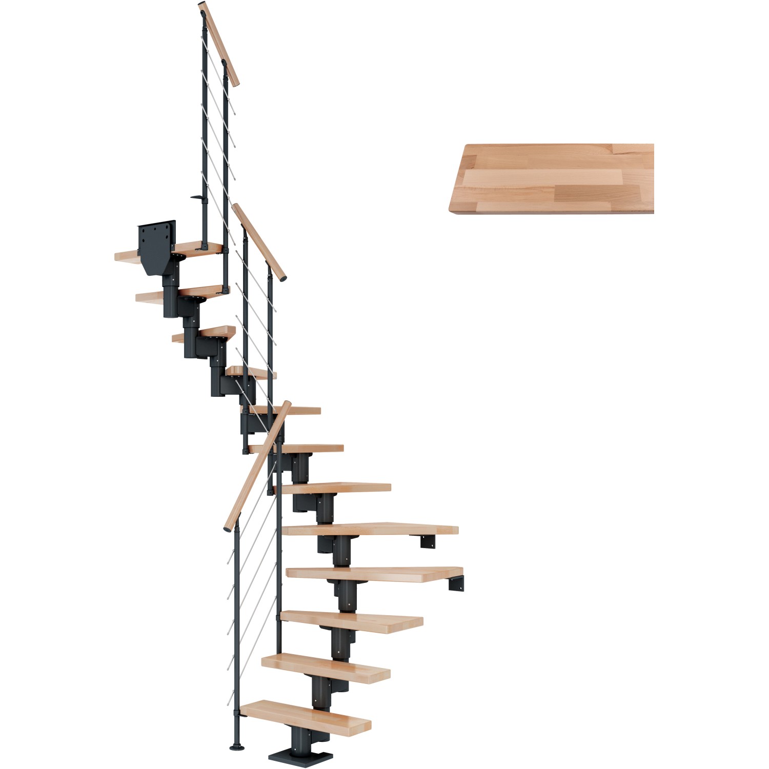 Dolle Mittelholmtreppe Dublin Buche Anthrazit GH bis 337 cm 1/2 Gewendelt 75 cm