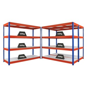 PROREGAL Mega Deal 3x Schwerlastregal Dino HxBxT 180x200x60cm 4 Melamin-Ebenen 16mm Fachlast 500kg Blau/Orange