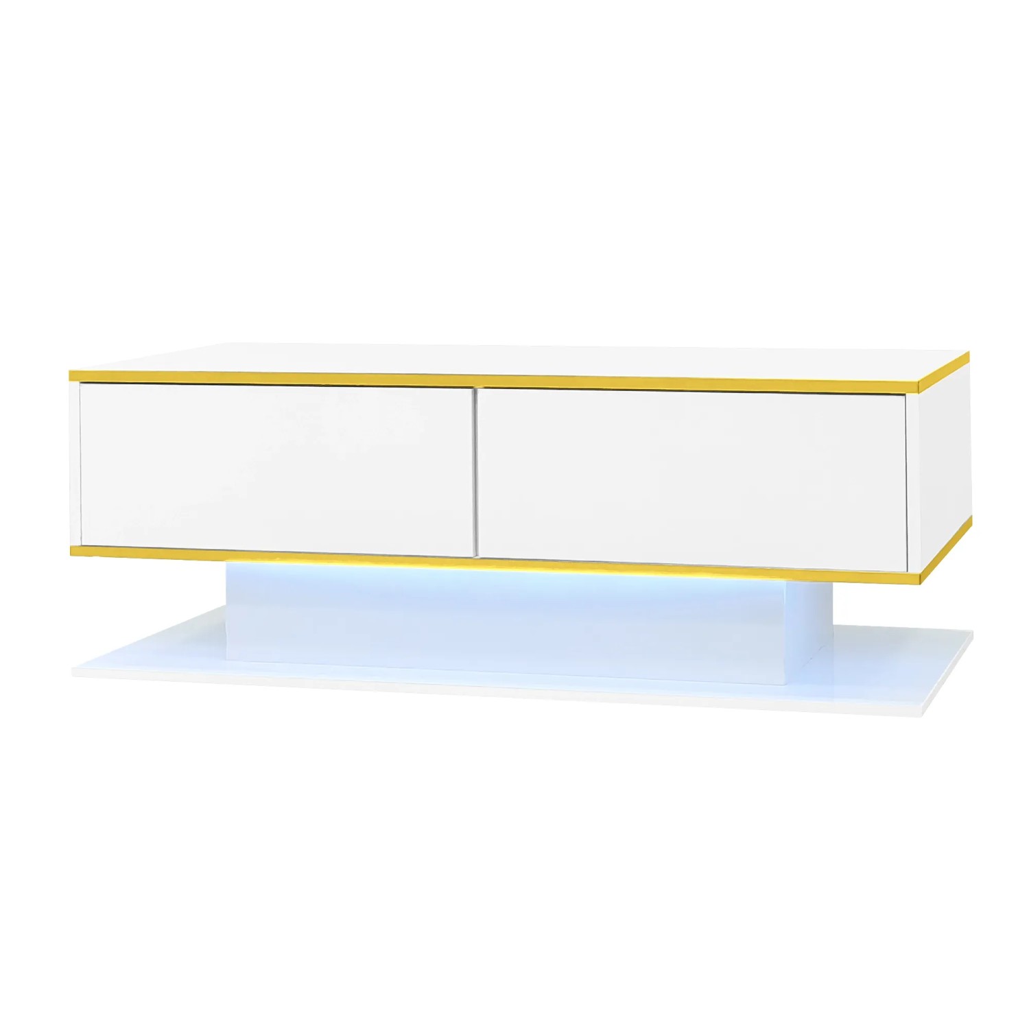 PXloue LED Couchtisch Weiß Hochglanz 100 cm mit 3 Schubladen