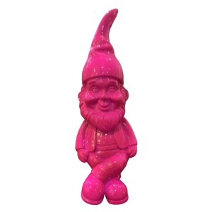 Dekofigur Zwerg Kantenhocker, 18 cm, magenta, für die Gartendekoration.