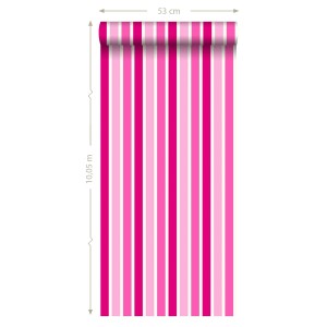 ESTAhome Tapete mit rosa Streifen, 53cm x 10,05m, für Kinderzimmer.