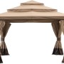 Brauner Sunjoy Gazebo Ropi Pavillon, 395x395 cm, mit Stoffdach und Moskitonetz.