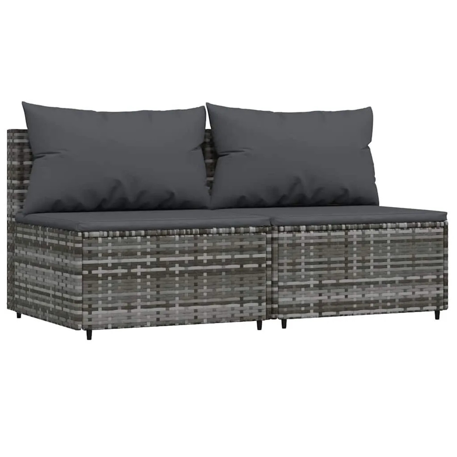 vidaXL Garten-Mittelsofas mit Kissen 2 Stk Grau Poly Rattan 319770