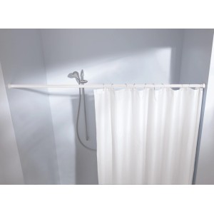 Weiße Kleine Wolke Federstange (125-220cm) mit Duschvorhang in Dusche.