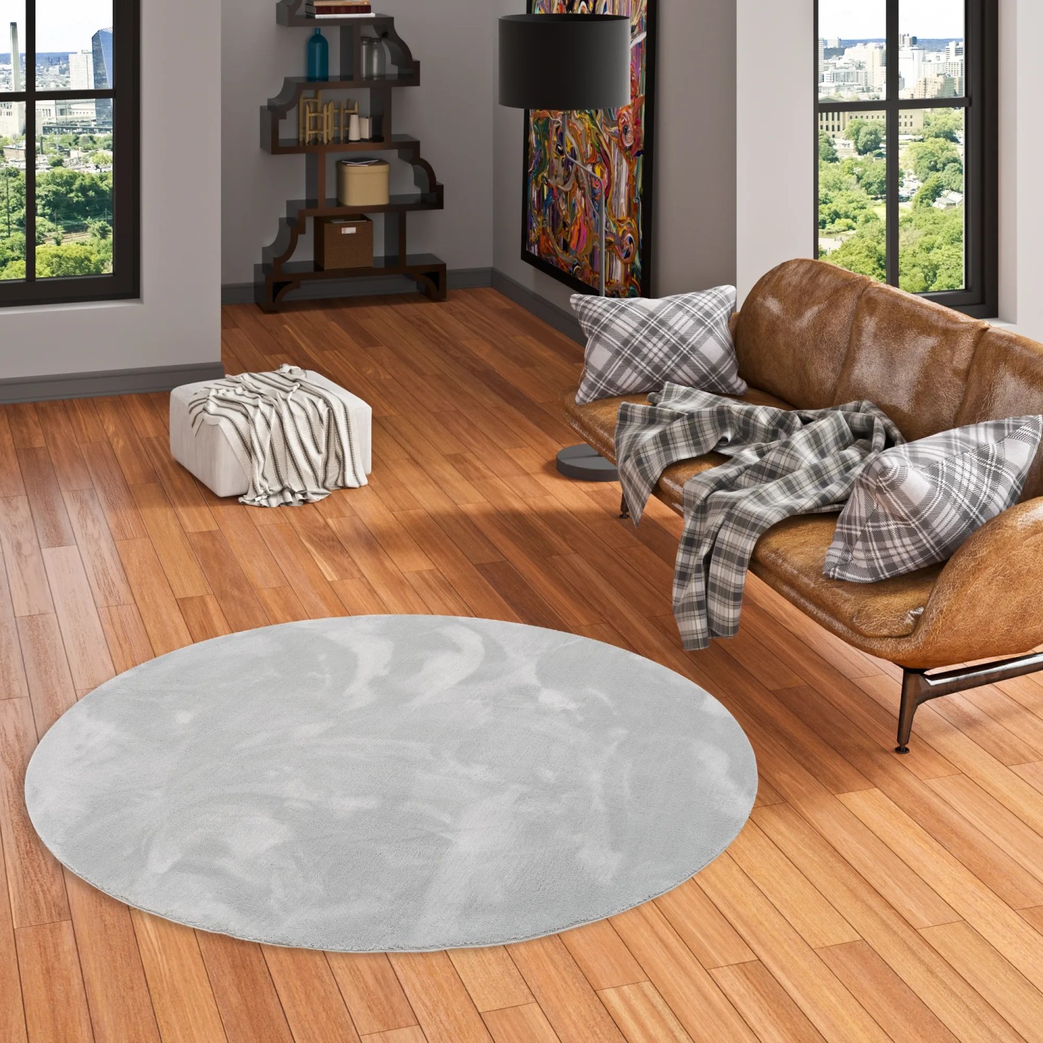 Pergamon Fellteppich Pearl Rund Grau Flauschig Wohnzimmer 160 x 160 cm kaufen bei OBI