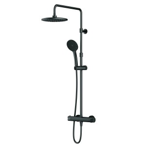 Schwarzes AM.PM Duschsystem Hit mit Thermostat, Regendusche und Handbrause.