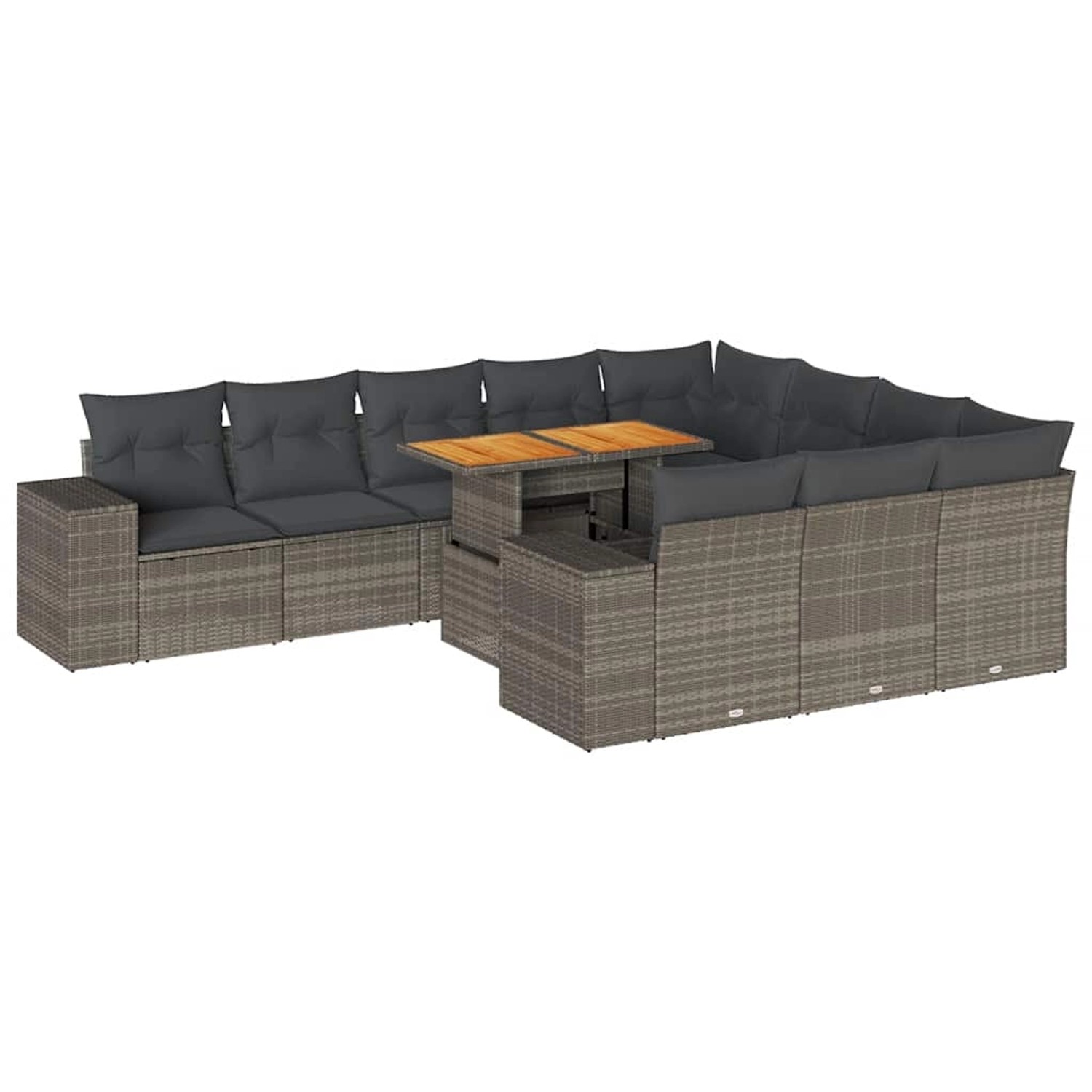 vidaXL 10-Tlg Garten-Sofagarnitur mit Kissen Grau Poly Rattan Akazie 332742 günstig online kaufen