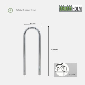 TRUTZHOLM Fahrradanlehnbügel aus Edelstahl, U-Form, 115x41cm, ideal zum Einbetonieren.