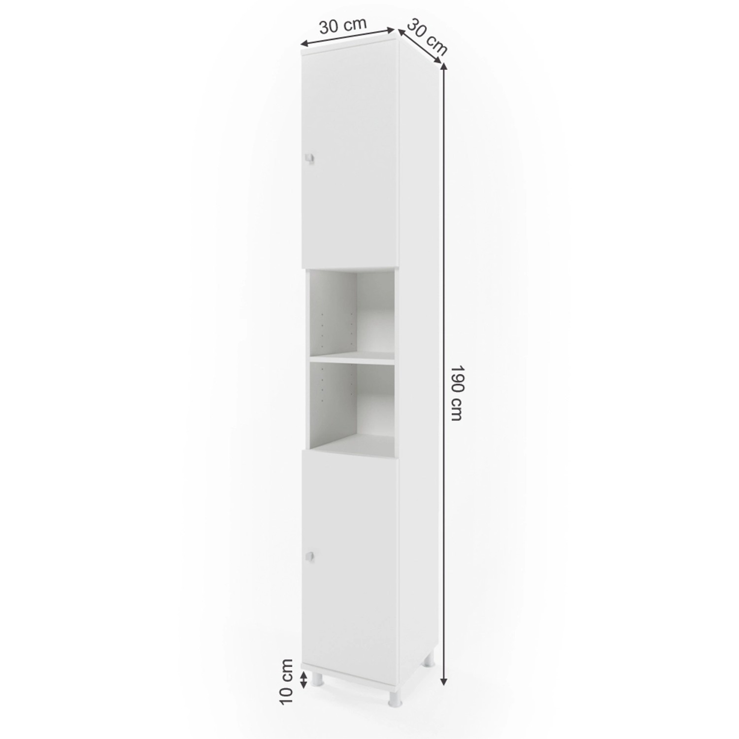Weißer Vicco Badschrank Fynn, 30x190 cm, mit offenen Fächern und Türen. Ideal für Badregale & Badablagen.