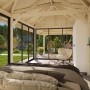 Palmako Pavillon Bianca Set, 876x300 cm, weiß lackiert. Weekendhaus mit Schiebetüren und Holzstruktur.