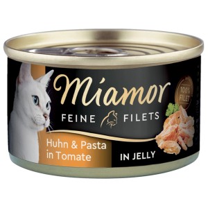 Miamor Katzen-Nassfutter: Dose mit Huhn, Pasta und Tomatenjelly für Katzen.