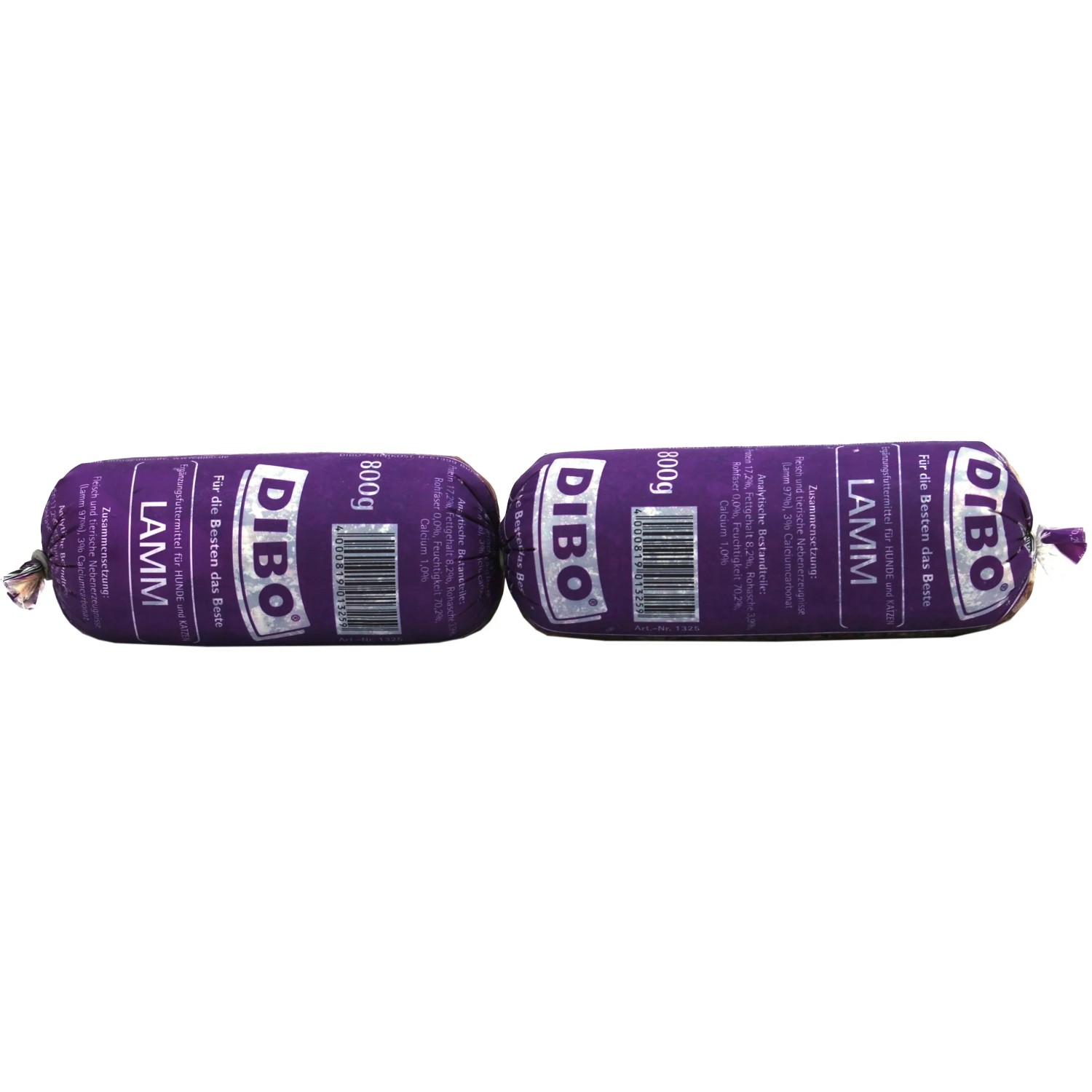 Dibo Hunde-Barf Tiefkühlwurst Lamm, 2x400g. Frostfutter für Hunde ohne Zusätze.