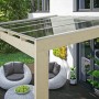 Skan Holz Terrassenüberdachung Novara, 557x359 cm, unbehandelt, mit klarer Polycarbonat-Dacheindeckung.