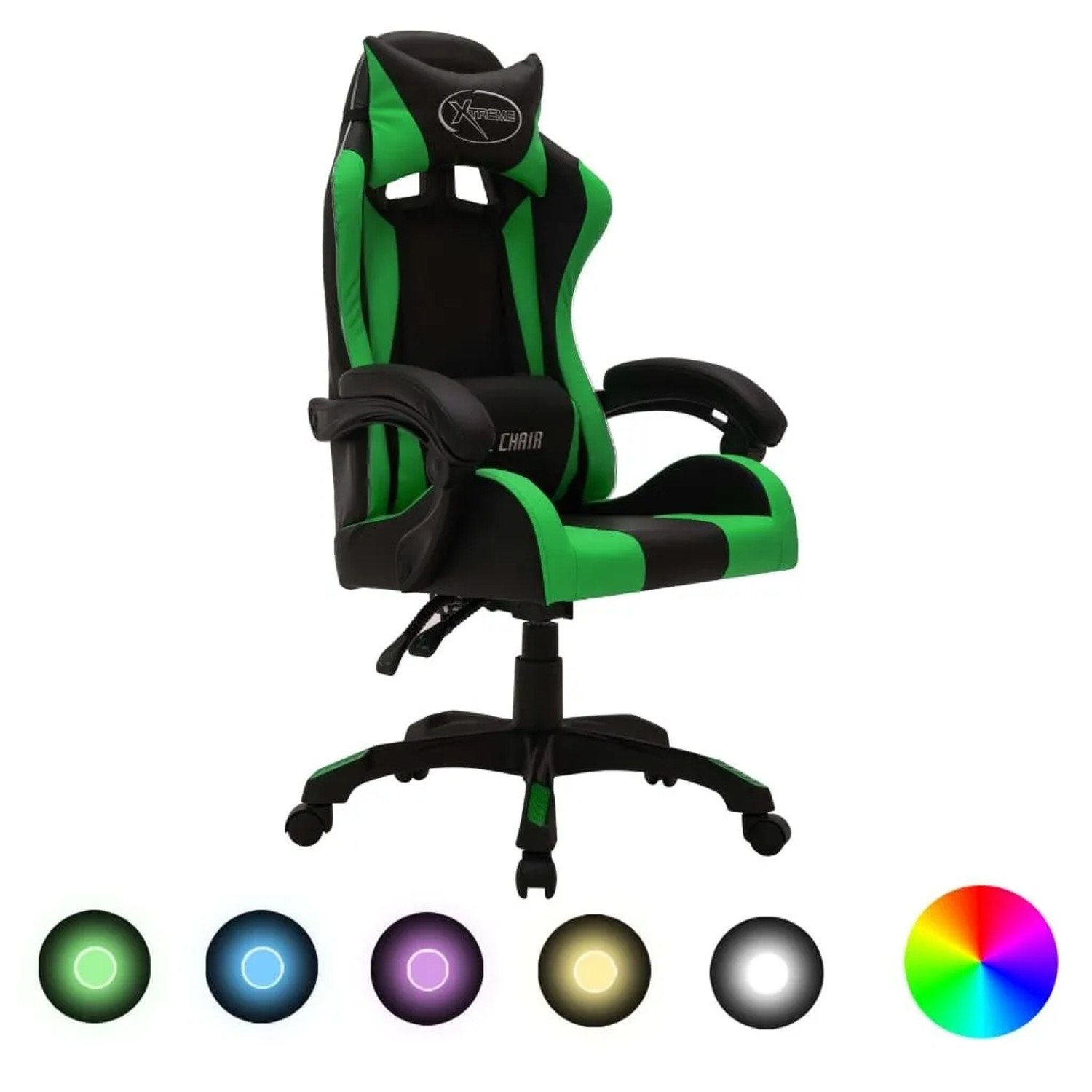 vidaXL Gaming-Stuhl mit RGB LED-Leuchten Grün und Schwarz Kunstleder 287999 günstig online kaufen