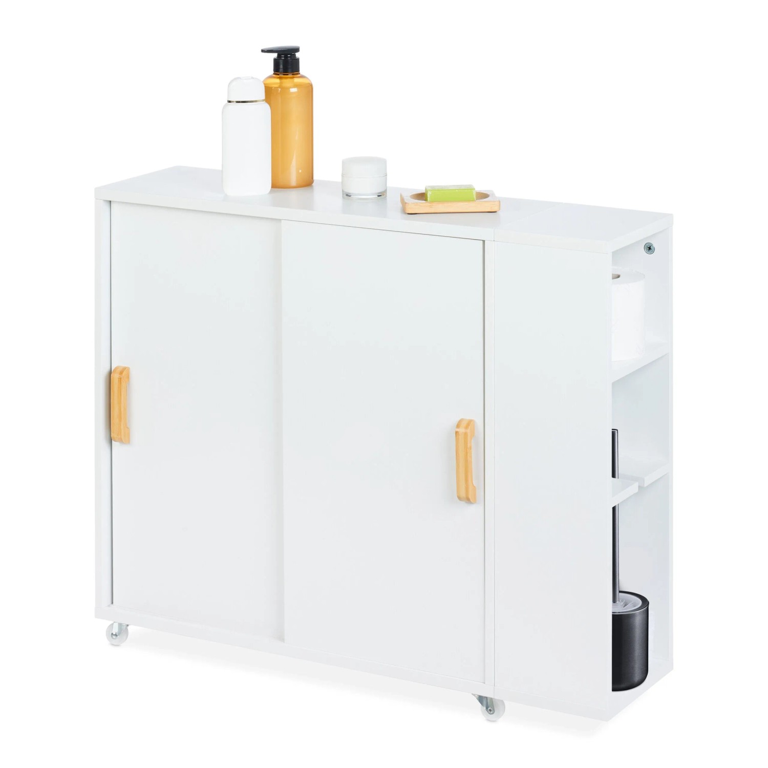 Relaxdays Nischenschrank MDF Bambus Weiß mit Rollen 62 cm x 19,5 cm x 64 cm 11,7 kg