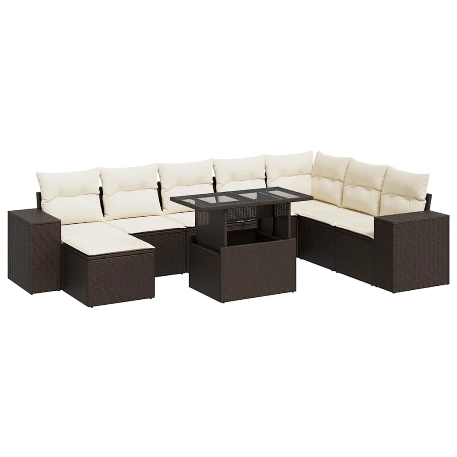vidaXL 9-Tlg Garten-Sofagarnitur mit Kissen Braun Poly Rattan 3326854 günstig online kaufen