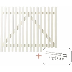 Weißes Einzeltor aus Nadelholz (150x120cm) im Retro-Design, inkl. Beschläge für Gartenzäune.