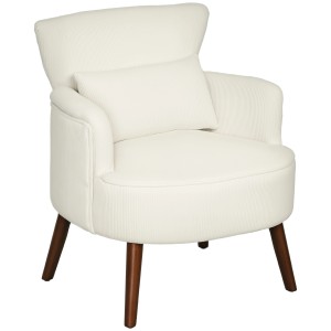 Cremeweißer HOMCOM Einzelsessel mit Kissen, Bezug aus Polyester, Holzfüße. Loungesessel für Wohnzimmer.