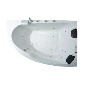 Basera® Eck-Whirlpool Guam rechts, 180x130cm, weiße Badewanne für 2 Personen mit Düsen und Armaturen.