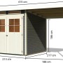 Karibu Holz-Gartenhaus Genf 3 terragrau mit Anbaudach, Maße: 397x213 cm.