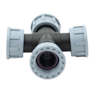 Kreuzstück mit Überwurfmuttern, 30,3 mm (Rp 1) IG, für Pumpen und Hauswasserwerke.