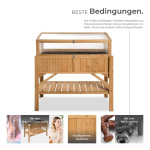 Tectake Hochbeet  Aus Holz  Mit Ablage und Frühbeet Aufsatz Witterungsbeständig  119 x 57 x 90 cm Braun