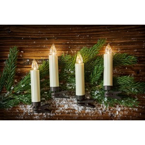 Lumix Basic Christbaumkerzen 10er-Set, warmweiß, mit Fernbedienung und Halteclip.