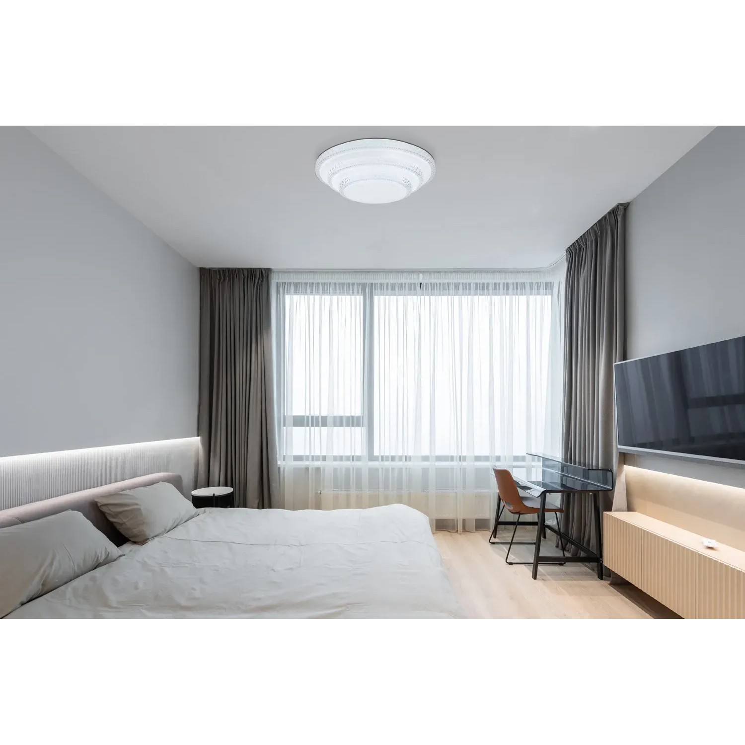 Weiße Globo LED-Deckenleuchte Magnifique (Ø 49,5 cm) im Schlafzimmer, SmartLight-fähig.