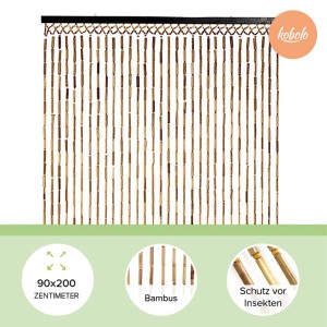 Kobolo Bambus Türvorhang, 90x200 cm, Insektenschutz mit 31 Strängen für Deko & natürliche Optik.