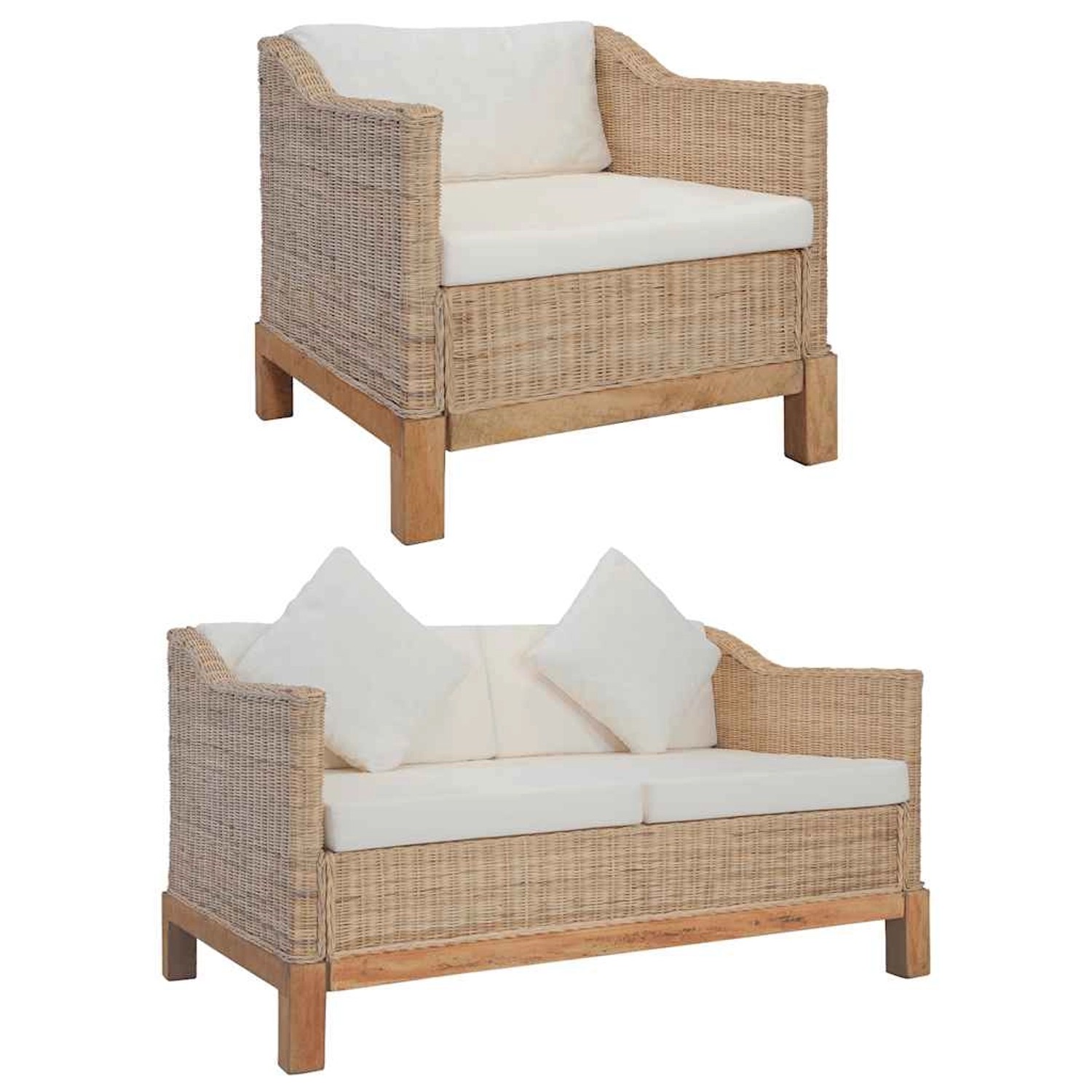 vidaXL 2-Tlg Sofagarnitur mit Kissen Natur Rattan 278614