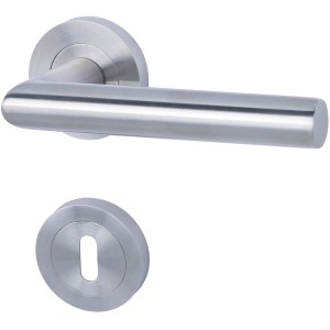 Rosettengarnitur Doha-R, Edelstahl satiniert, für Zimmertüren mit Buntbart-Schloss.