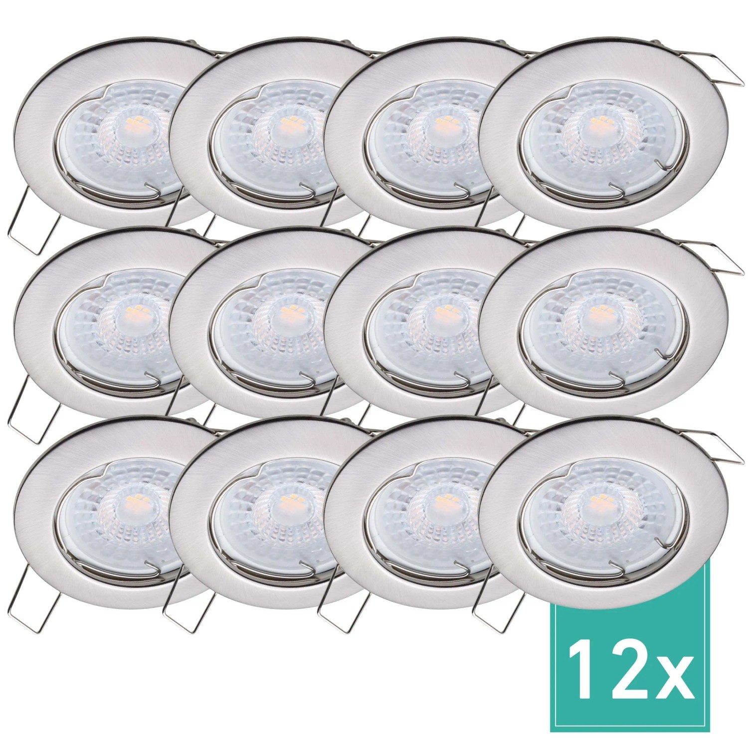 Oktaplex Sedan 12er Set LED-Spots Einbaustrahler Dimmbar Lochmaß Ø 60mm Edelstahl-Optik 4,9W 2700K Warmweiß 230V