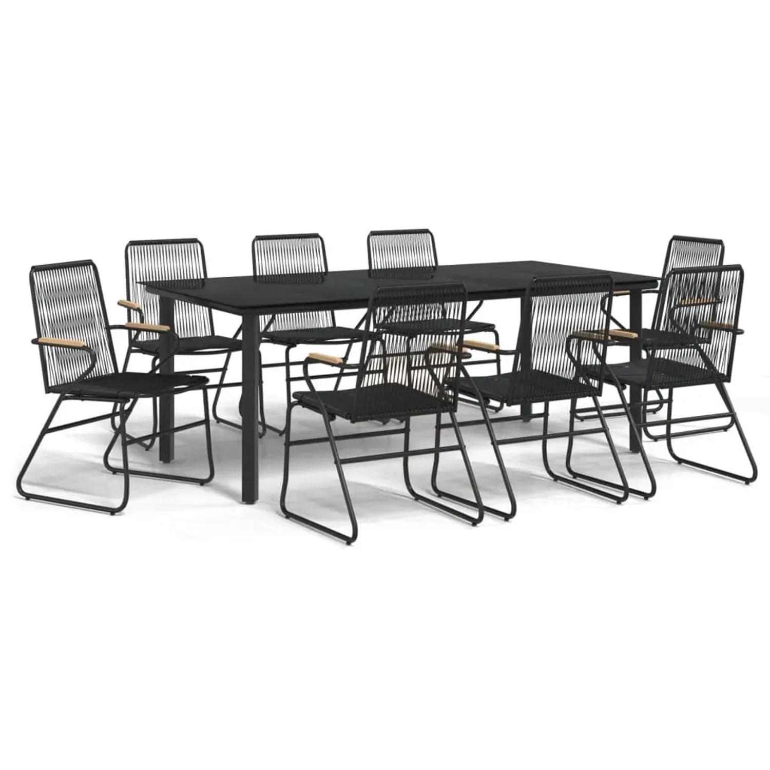 vidaXL 9-Tlg Garten-Essgruppe Schwarz PVC Rattan 3099214