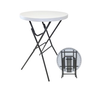 Weißer, klappbarer TRUTZHOLM Stehtisch mit Stahlgestell, Ø 80 cm, Höhe 110 cm. Inkl. Bild vom Tisch im geklappten Zustand.