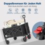 SUNULA Bollerwagen, faltbar, 80L, 100KG, schwarz, mit Doppelbremse und abnehmbaren Rädern.