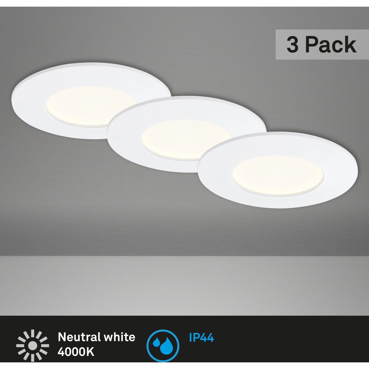Briloner LED-Einbauleuchte 3er-Set Weiß H: 3 cm Ø: 8,5 cm