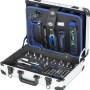 Offener LUX Werkzeugkoffer, 129-teilig, mit Werkzeugen wie Schraubenschlüssel, Hammer und Zangen.