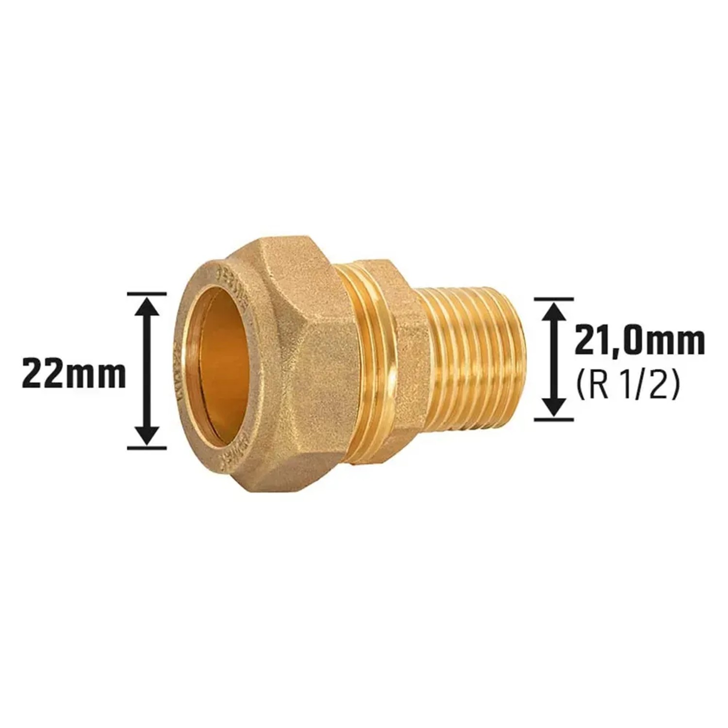 Messing Schraub-Übergangsnippel, 37 mm, für Klemmfittings, mit Außengewinde und Klemmringverschraubung.