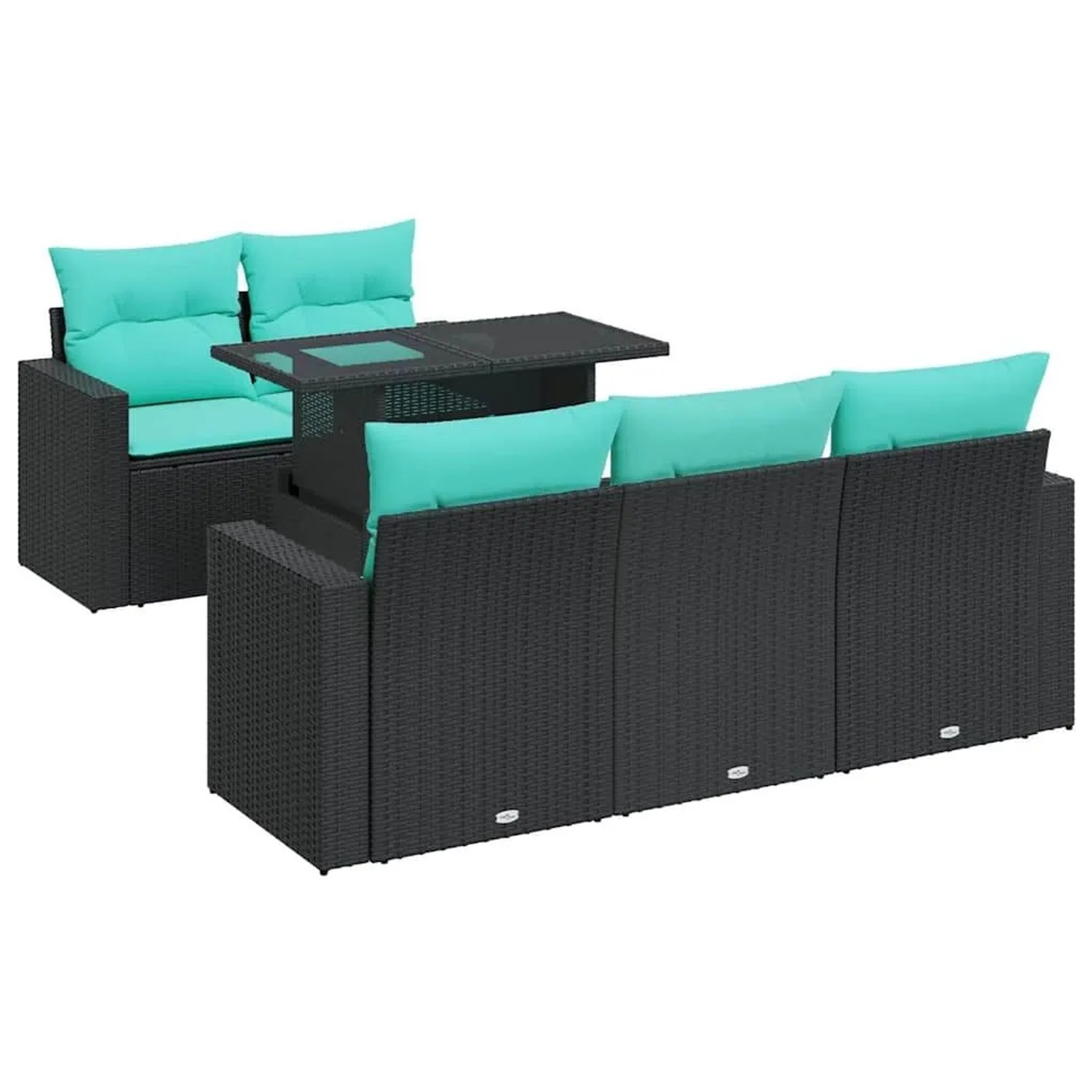 vidaXL 6 Tlg Garten-Sofagarnitur mit Kissen Schwarz Poly Rattan 3326248