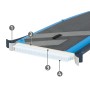 Detailaufnahme blaues ECD Germany Stand Up Paddle Board mit Materialschichten und Beschriftung.