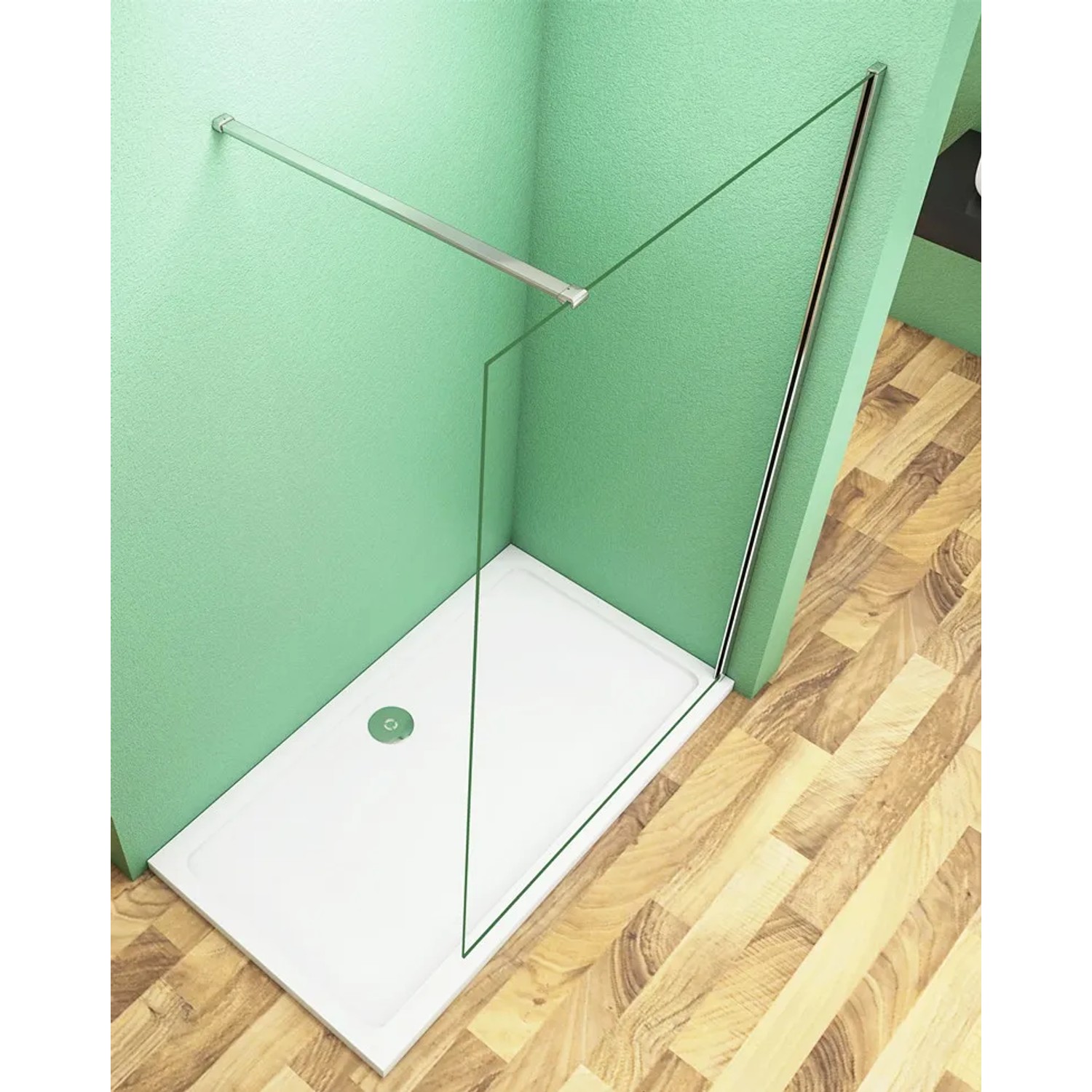 Walk-In Dusche 80x200cm mit Stabilisierungsstange, 8mm Nano Glas Duschwand, verchromter Rahmen.
