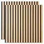 Zwei Homestyle4u Akustikpaneele 60x60 cm mit hellen Holzlamellen auf schwarzem Filz für Wand & Decke.