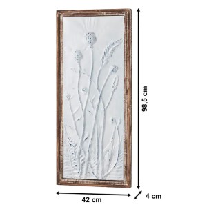 Kobolo Wandbild DELIA mit floralem Metall-Relief in Weiß/Braun/Blau, Dekoartikel für Wohnraum.