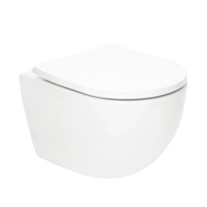 Weißes Wand-WC aus Keramik mit SoftClose WC-Sitz und randloser Tornado Spülung. Modernes Hänge-WC.