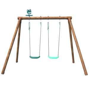 Soulet Holzschaukel Alizee mit zwei grünen Schaukelsitzen und braunem Holzgestell.