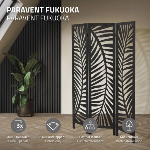 ML-Design Paravent 3-Teilig Fukuoka Schwarz Raumteiler 170x121 cm aus Paulownia-Holz