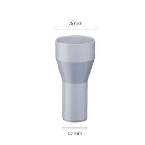 Graues INEFA PVC Fallrohr Reduzierstück DN 75/50. Oben 75mm, unten 50mm. Für Dachentwässerung.
