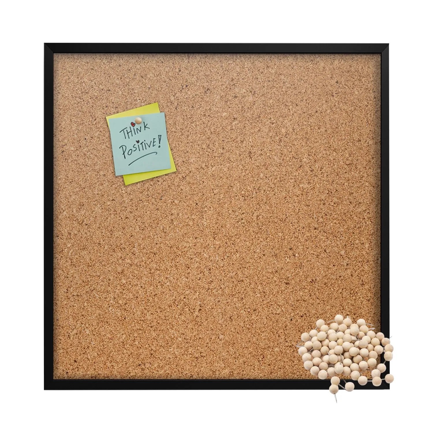 Tulup Pinnwand 50x50 cm Schwarzer Rahmen Korktafel gerahmt Gratis Anstecknadeln im Set Enthalten