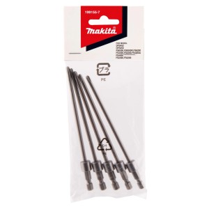 Fünf Makita Langbits PH2, 130mm lang, mit 1/4 Sechskantaufnahme in transparenter Verpackung. Ideal für Bitsets.