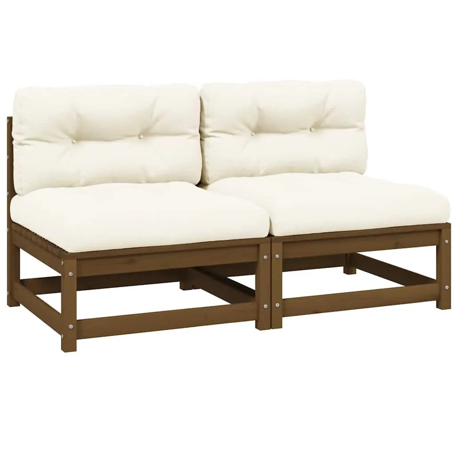 vidaXL Garten-Mittelsofas mit Creme Kissen 2 Stk Massivholz Kiefer 805738